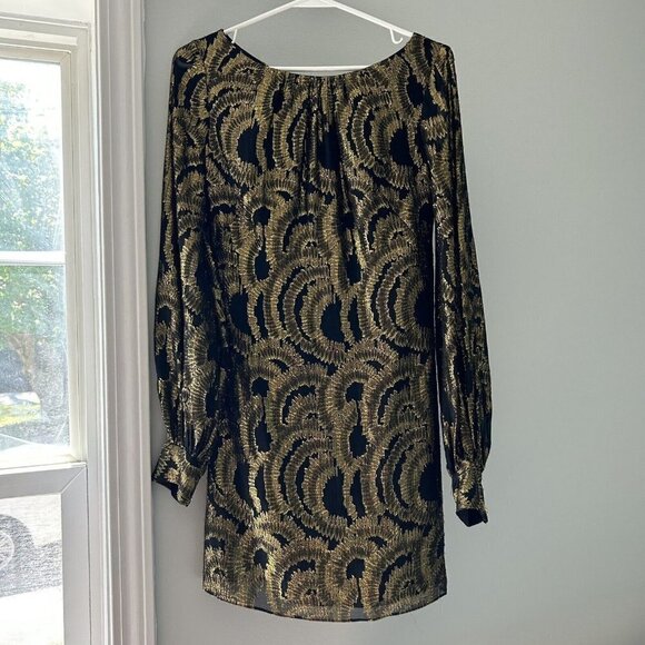 Milly Women's Silk Gold Black Cocktail Evening Mini Dress Size 2 - Picture 1 of 12